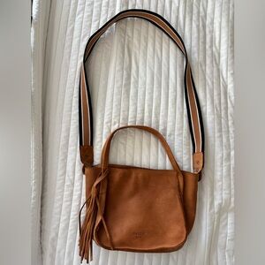 Margot Brown Leather Shoulder Bag with Striped Strap